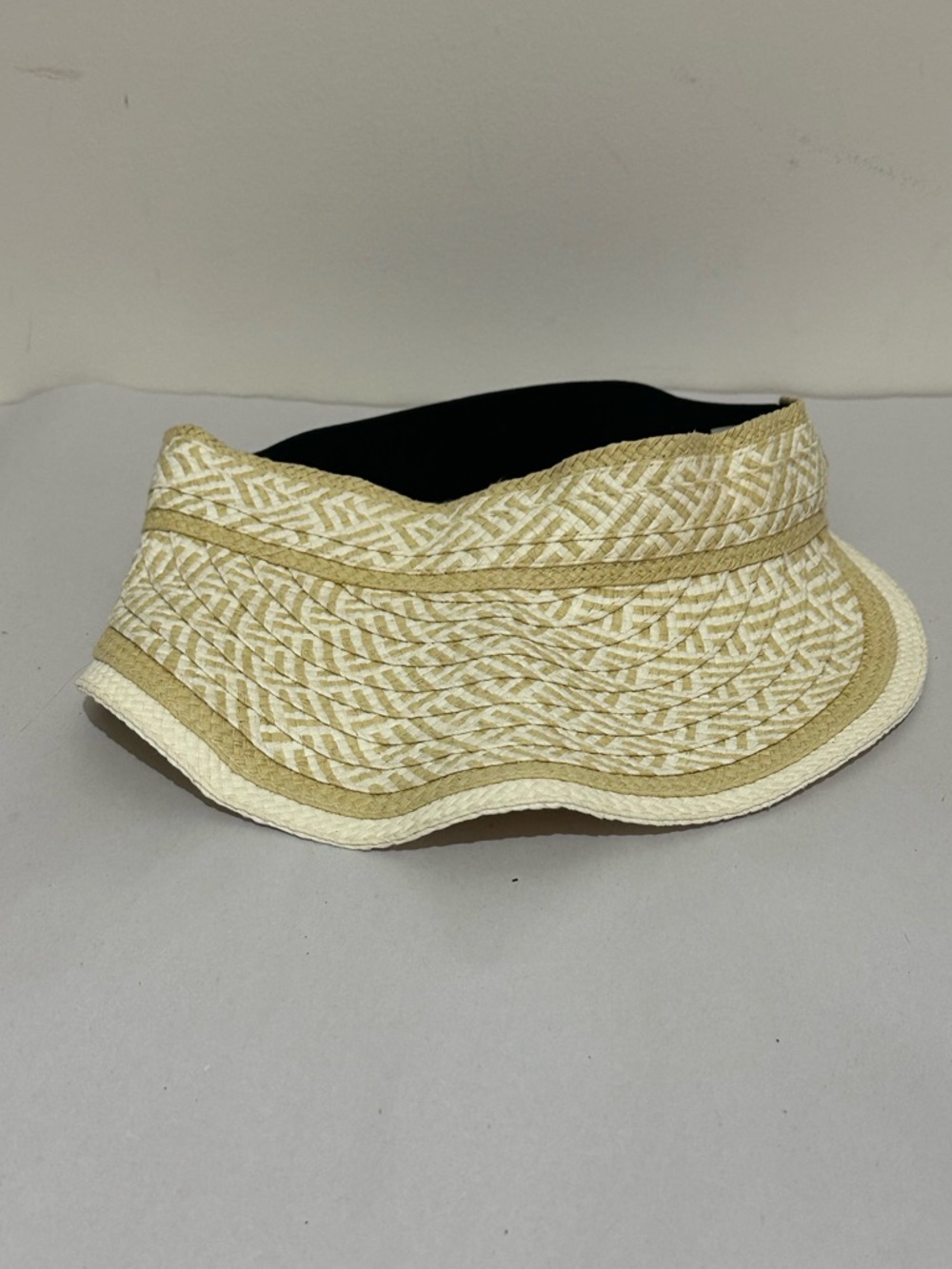 Calvin Klein Beige Logo Printed Woven Straw Visor Beach Swim Vacation
